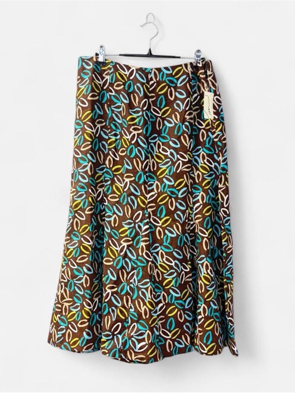 NWT Kim Rogers brown linen side zip midi skirt
